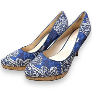 Nine West Women's Blue Paisley Platform Heels Size 8 Casual Formal